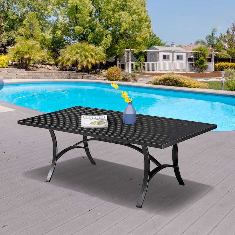 Clihome 82/60 in. W Aluminum Steel Dining Table with Umbrella hole - Black
