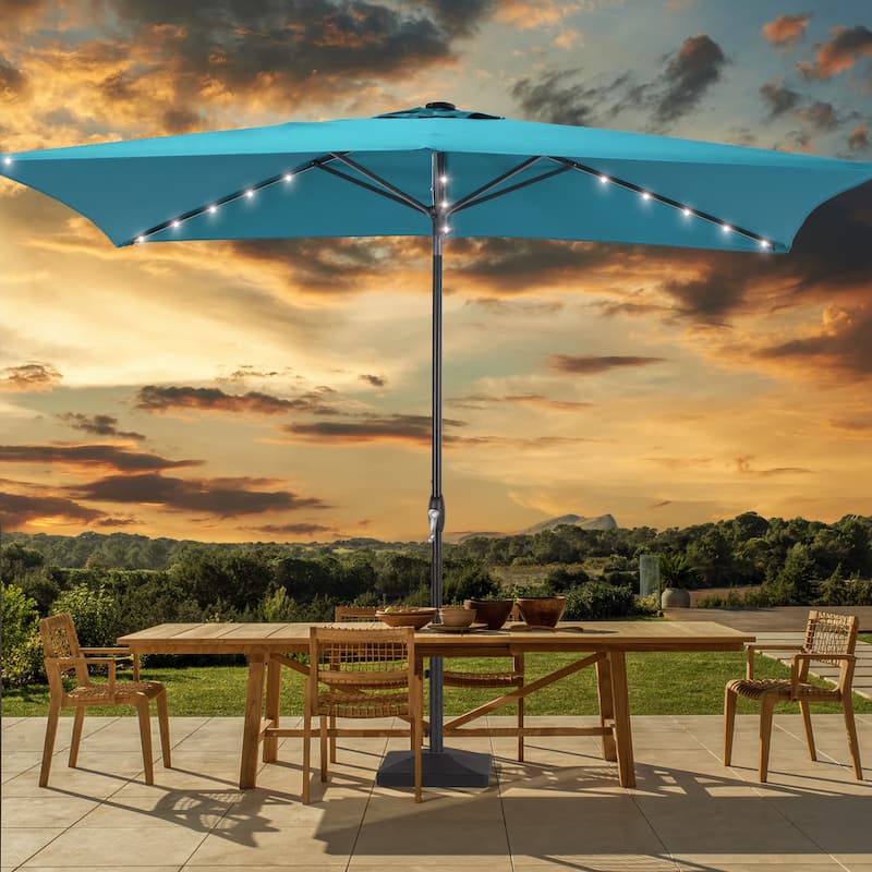 BONOSUKI 6x9FT LED Patio Market Umbrellas Table Umbrella w/Tilt Button - Lake Blue