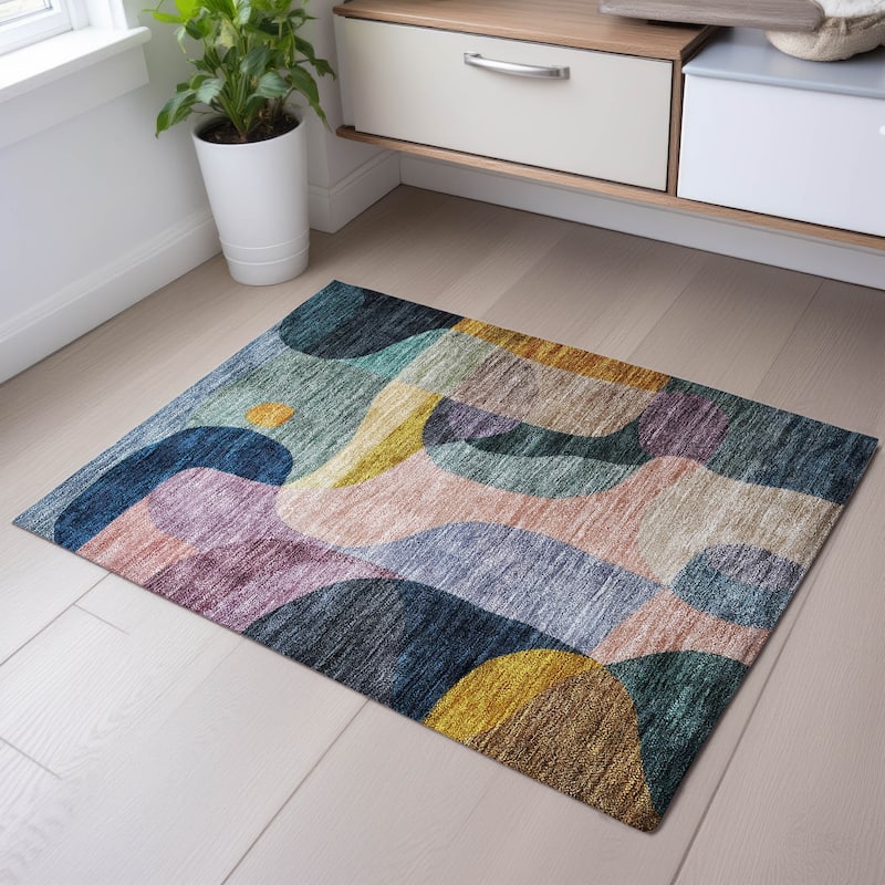 Premium Washable Super Soft Abstract Contemporary Mayfield Rug - Green - 1'8" x 2'6"