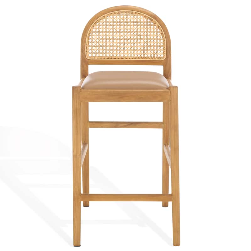 SAFAVIEH Couture Laylie Rattan And Leather 26-inch Counter Stool - 16"W x 20"D x 37"H