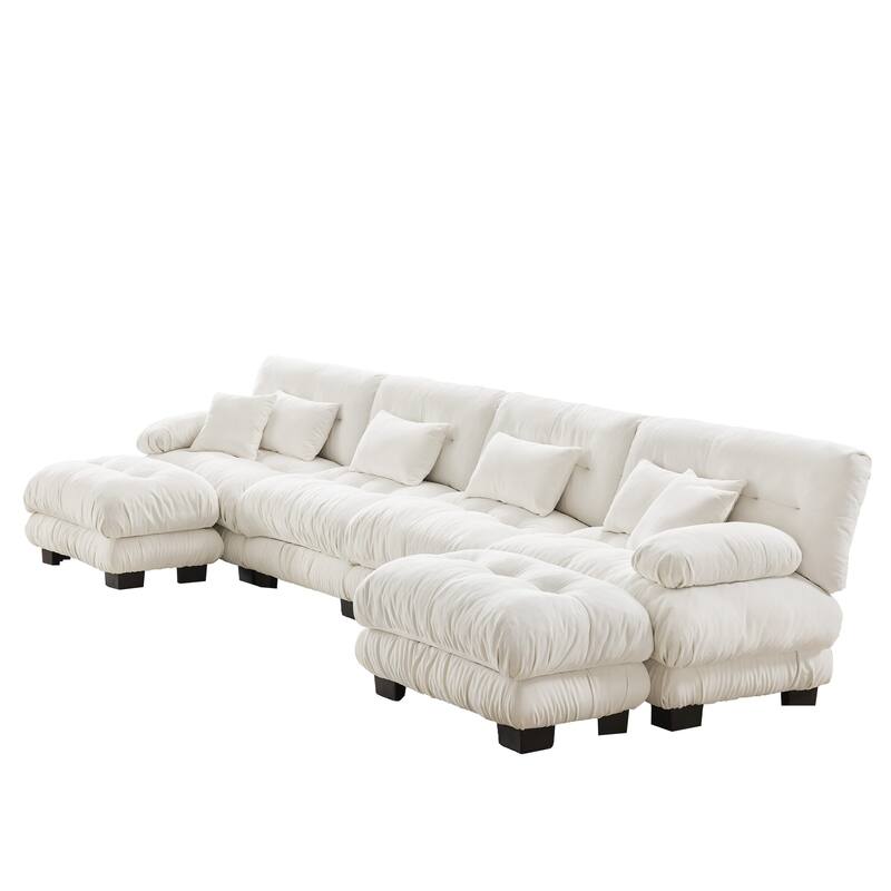 173.2" Chenille U-Shaped Cloud Sectional Sofa with 2 Ottomans (4-Seater Modular)