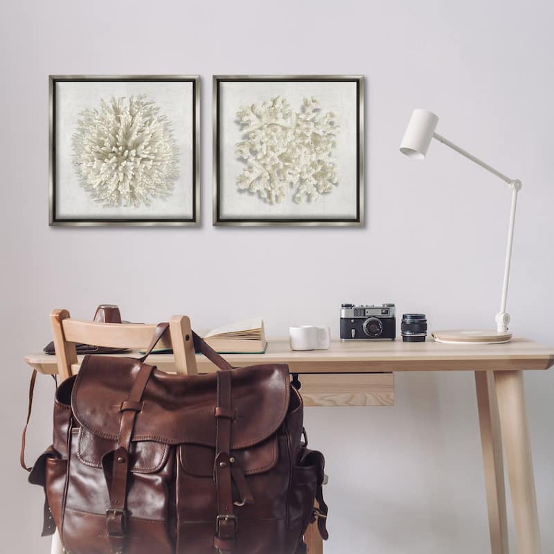 Stupell Distinct Natural Coral Framed Floater Canvas Wall Art Design By Caroline Kelly (Set of 2)