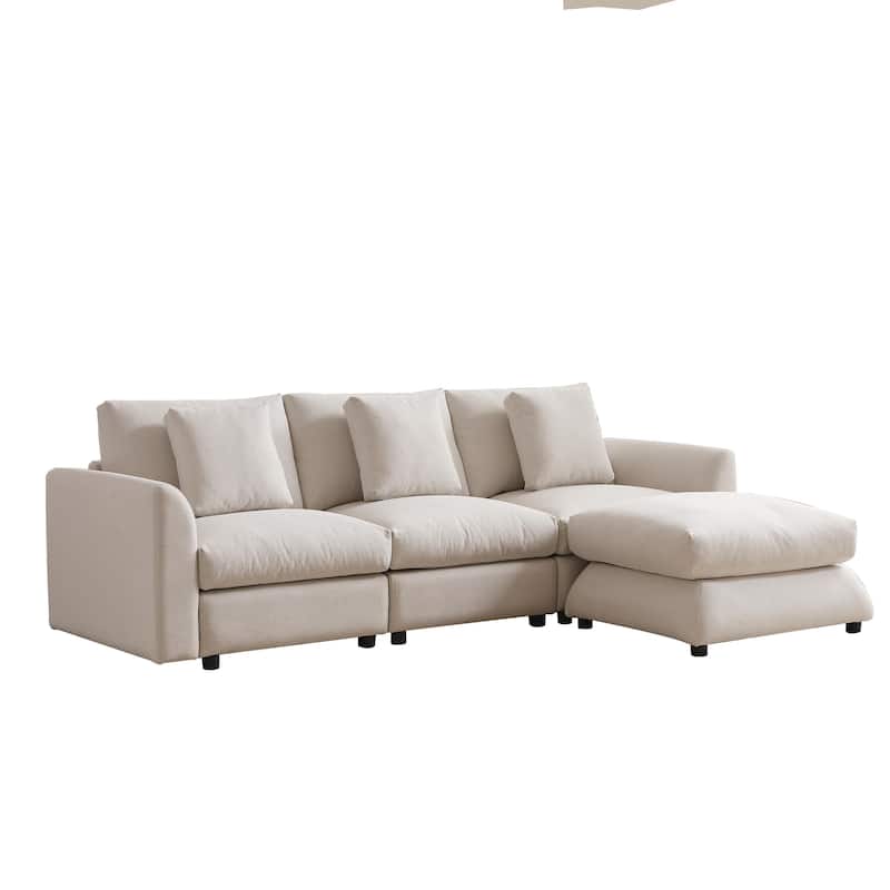 102.2" Fabric L-Shaped Modular Sofa with Ottoman, 3 Cushions & 3 Pillows - Convertible Sleeper Sofa