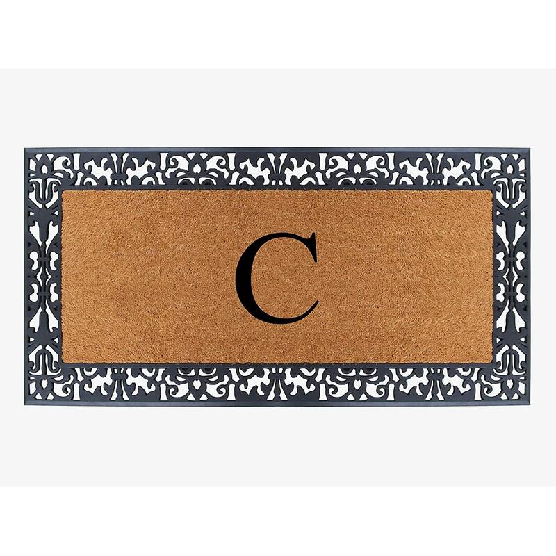 A1HC Rubber and Coir Paisley Border Heavy Duty Non-Slip Durable Double Door Monogrammed Doormat 30"X60" - C