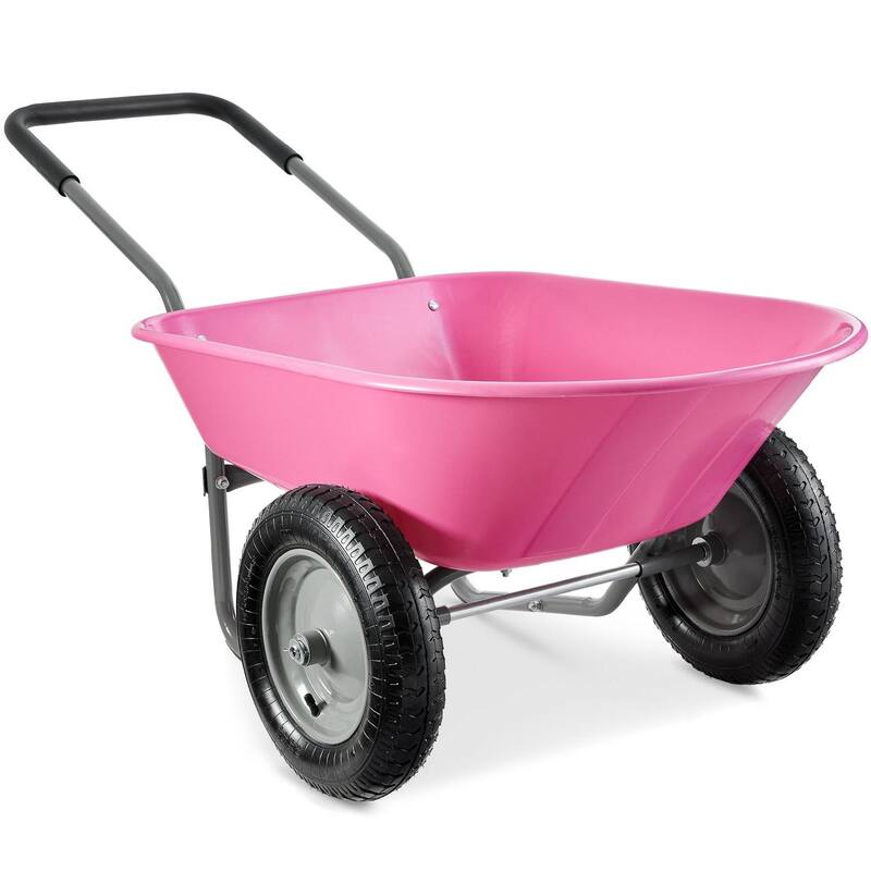 Multipurpose Garden Wheelbarrow with 5 Cubic Feet Capacity and Comfortable Padded Handle - 36 L X 25 W x 20 H - Pink