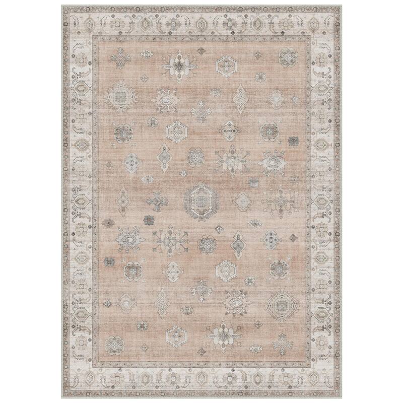 Mcow Vintage Floral Low-Pile Machine Washable Non-Slip Area Rug