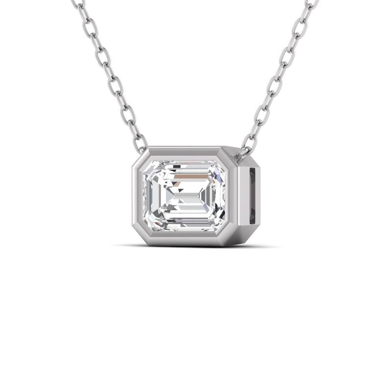 Marquee Lab Grown 1/4 Carat Emerald Cut Bezel Set Diamond Solitaire Pendant in 14K White Gold