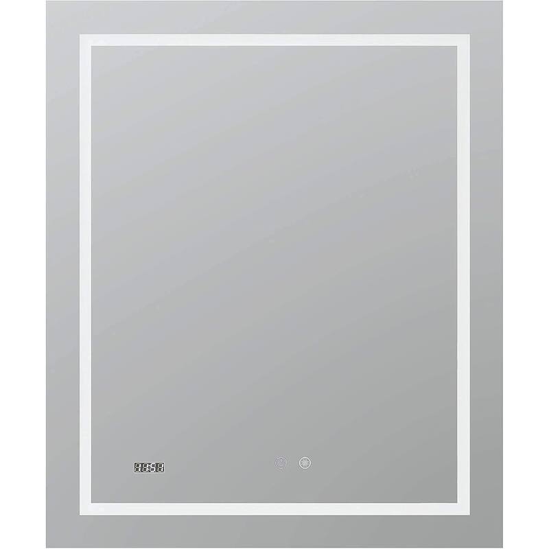 AQUADOM Daytona 30" Led Lighted Mirror for Bathroom Defogger, Digital Clock - 30"x30"x1"