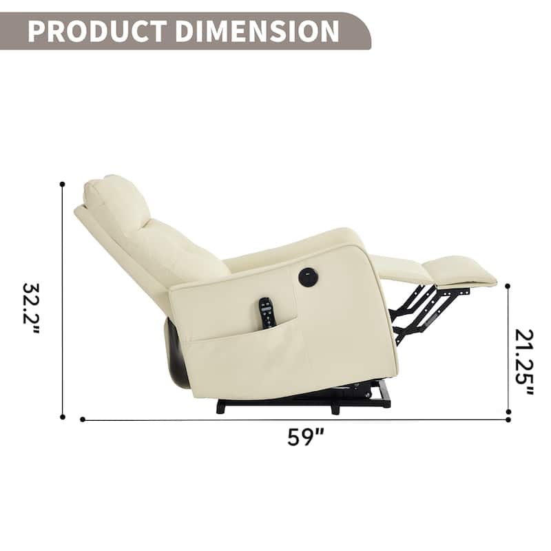 PU Leather Recliner with Single Motor Lift Massage Heat and 155 Degree Recline