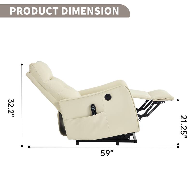 Power Lift Recliner Chair with Massage & Heat, PU Leather Single Motor Heavy Duty Recliner Chair, Lounge Chair with USB Port