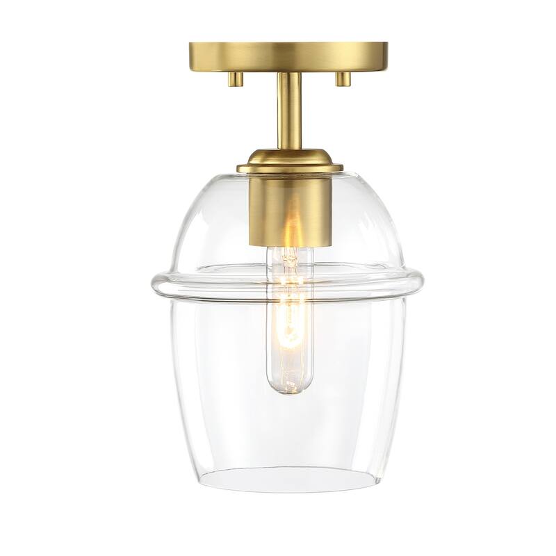 Summer Jazz 7 in. 1-Light Brushed Gold Transitional Semi Flush Mount with Clear Glass Shade for Bedrooms - 11.5