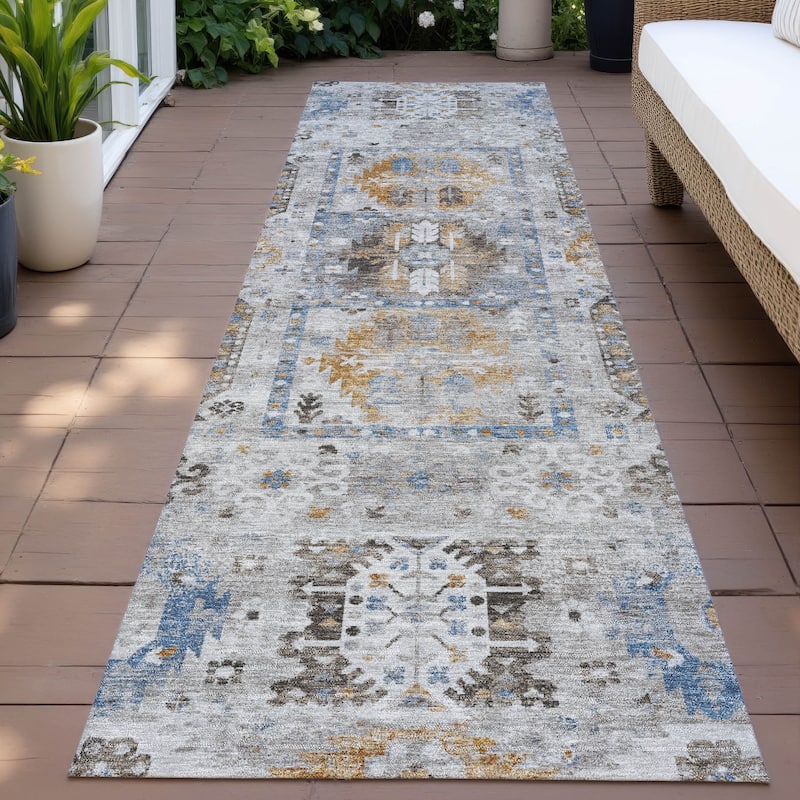 Machine Washable Indoor/Outdoor Global Inspirations Chantille Rug - Gray - 2'3" x 7'6"