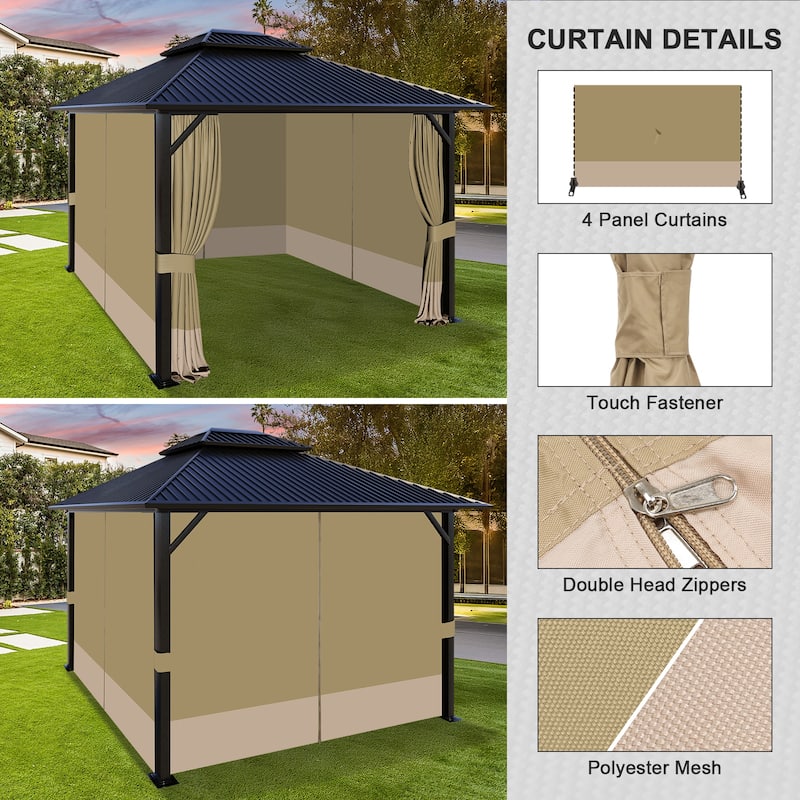Aoodor Gazebo Curtain Replacement-Universal 4-Panel Sidewalls 10'x12', Curtain Only