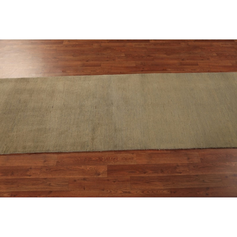 Green Gabbeh Oriental Runner Rug Hand-Knotted Hallway Wool Carpet - 2'8" x 10'9"