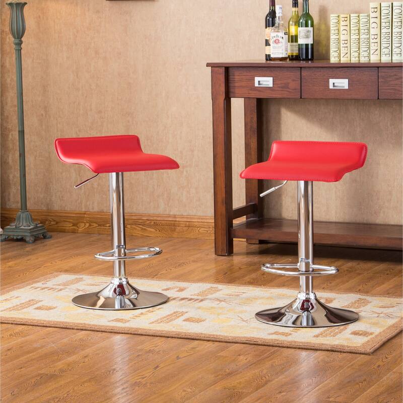 Contemporary Adjustable Swivel Stools, Set of 2 - Red