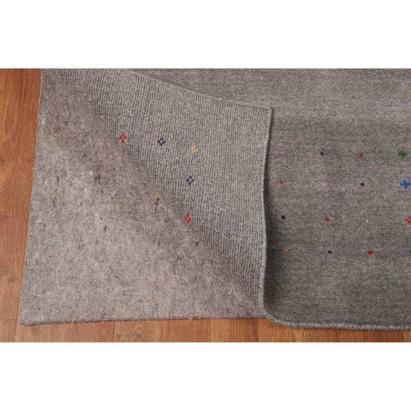 Gray Gabbeh Oriental Area Rug Hand-Knotted Wool Carpet - 8'1" x 9'9"