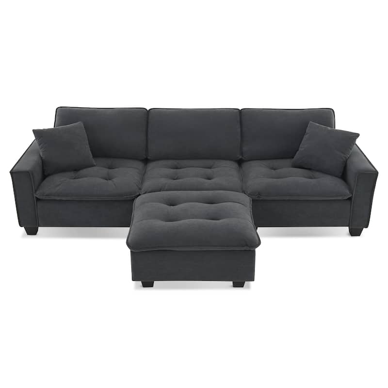 Grey 100" L-Shaped Convertible 4 Seater Sectional Sofa with Removable Ottoman and Matching Pillows, Perfect for Living Room