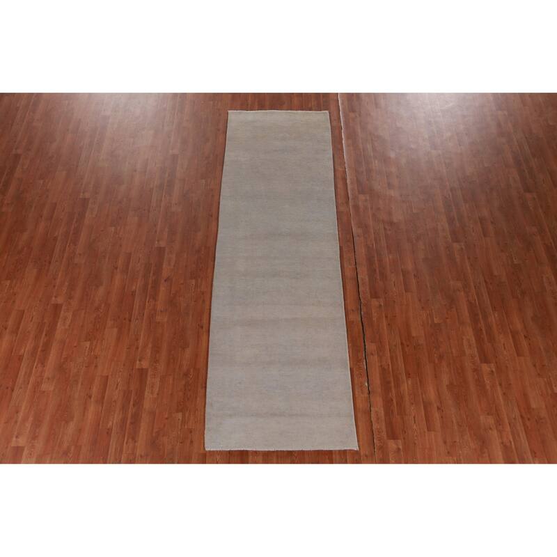 Hand Knotted Oriental 100% Wool Carpet Modern Solid Greys & Charcoal Gabbeh Runner Rug - 10' 1'' X 3' 0''