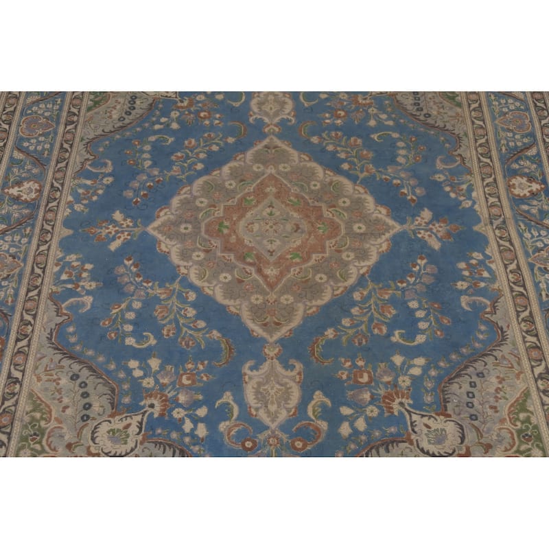 Tabriz Persian Vintage Area Rug Hand-Knotted Geometric Wool Carpet - 9'10"x 12'9"