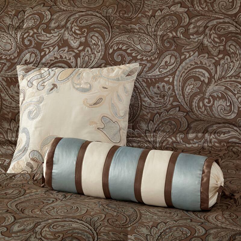 Madison Park Whitman Blue/ Brown 12 Piece Comforter Set with Cotton Bed Sheets