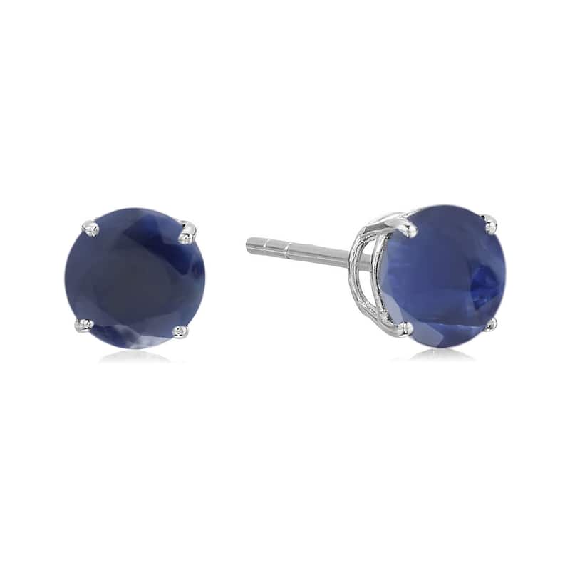 Sterling Silver Round 6mm Gemstone Birthstone Stud Earrings - Blue - Sapphire