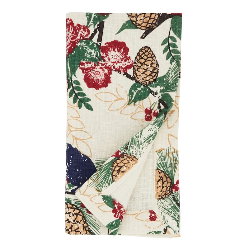 Table Napkins With Pinecones and Birds Design (Set of 4)