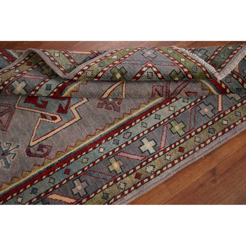 Grey Traditional Kazak Oriental Accent Rug Handmade Wool Carpet - 3'3" x 4'10"