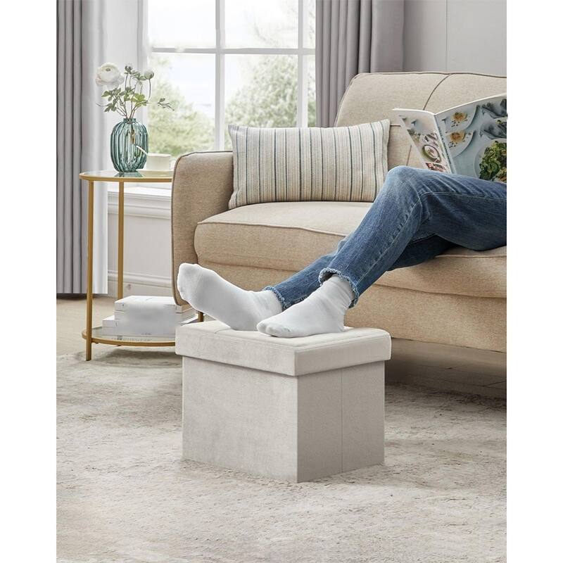 Velvet Foldable Storage Ottoman with Padded Seat and Hidden Compartment for Living Room or Entryway