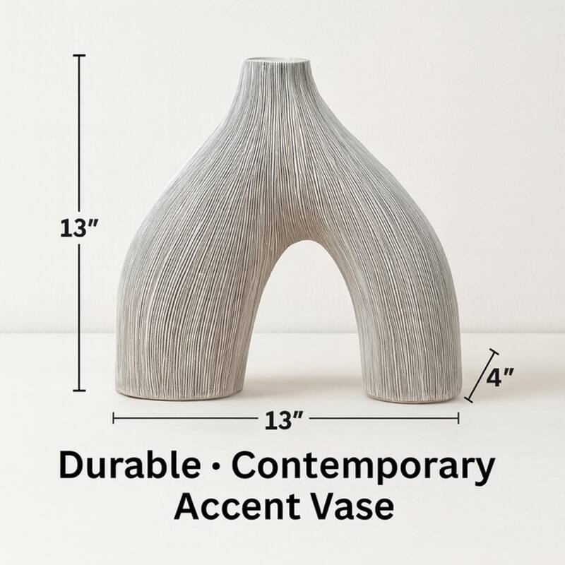 White U Shaped Textured Polyresin Vase for Modern Contemporary Decor