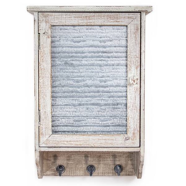 Shop Black Friday Deals On Rustic Whitewashed Wood Metal Hanging Cabinet With Shelves And Hooks 17 5 H X 10 75 L X 6 D Overstock 31510948