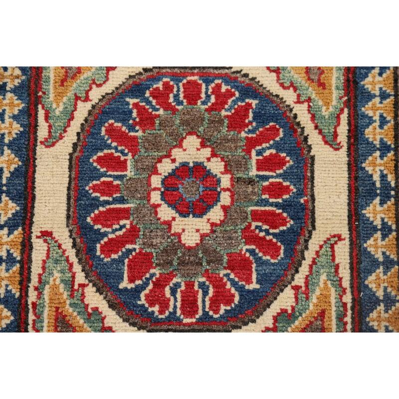 Beige Floral Kazak Oriental Runner Rug Hand-Knotted Wool Carpet - 2'9" x 10'0"