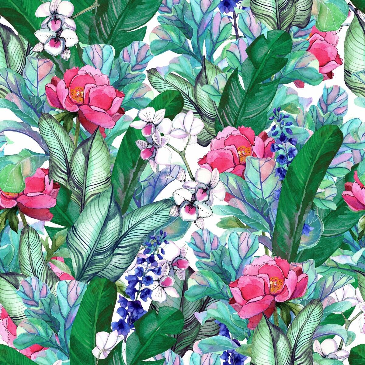 Green Leaves Wallpaper with Pink Flowers Bed Bath & Beyond 35647432