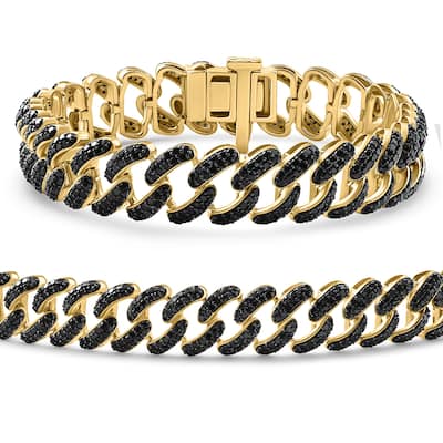 Bliss Diamond 10.91Ct Black Diamond Men's 14mm Cuban Link Bracelet 52 Gram Yellow Gold 8.5"