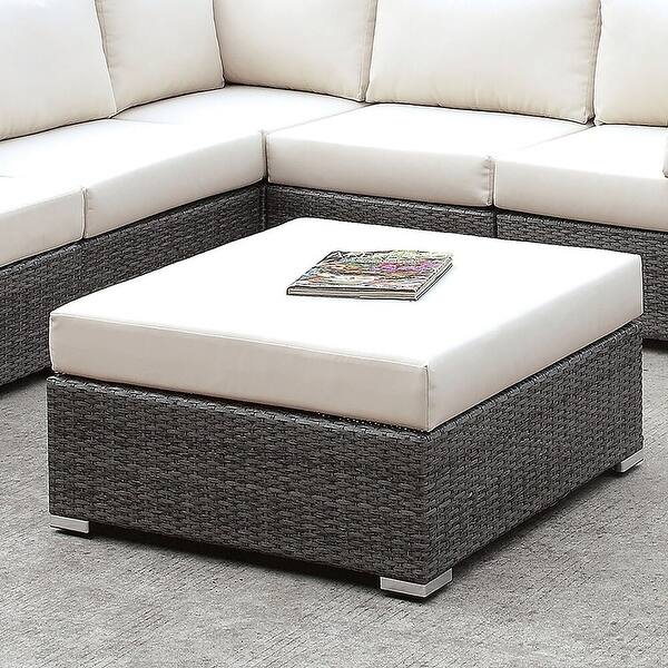 slide 2 of 7, Furniture of America Pyle Contemporary Faux Wicker Large Ottoman Light Grey/Ivory