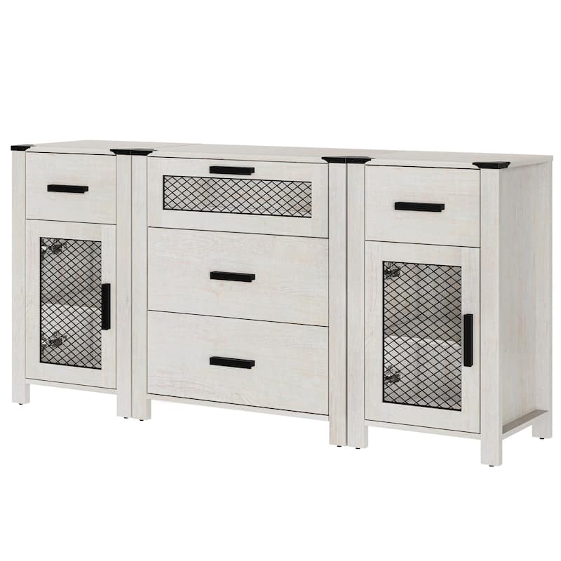 WAMPAT TV Stand with 5 Drawers and 2 Door Storage, Dresser Organizer Units with Adjustable Shelf - 1 Pack