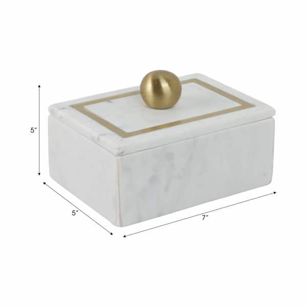 dimension image slide 0 of 4, Marble Decorative Storage Box with Lid and Gold Accent Handle