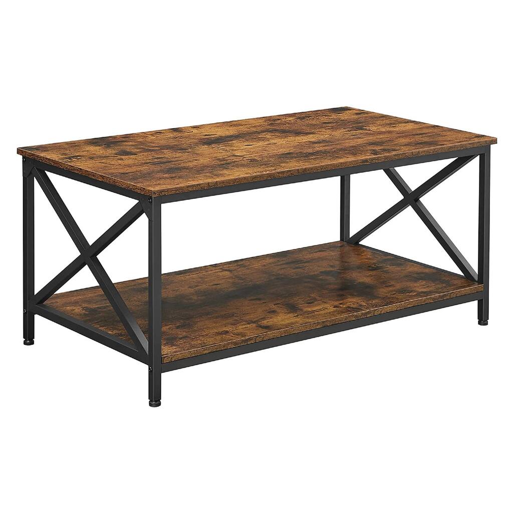 Grace 39 Inch Coffee Cocktail Table, Industrial Metal Design, Rustic Brown
