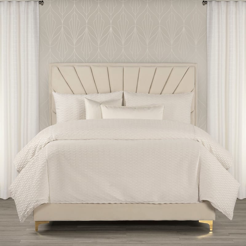 The Great Gatsby Velvet Wave Pleated Duvet & Insert Set - Ivory - Queen - 6 Piece