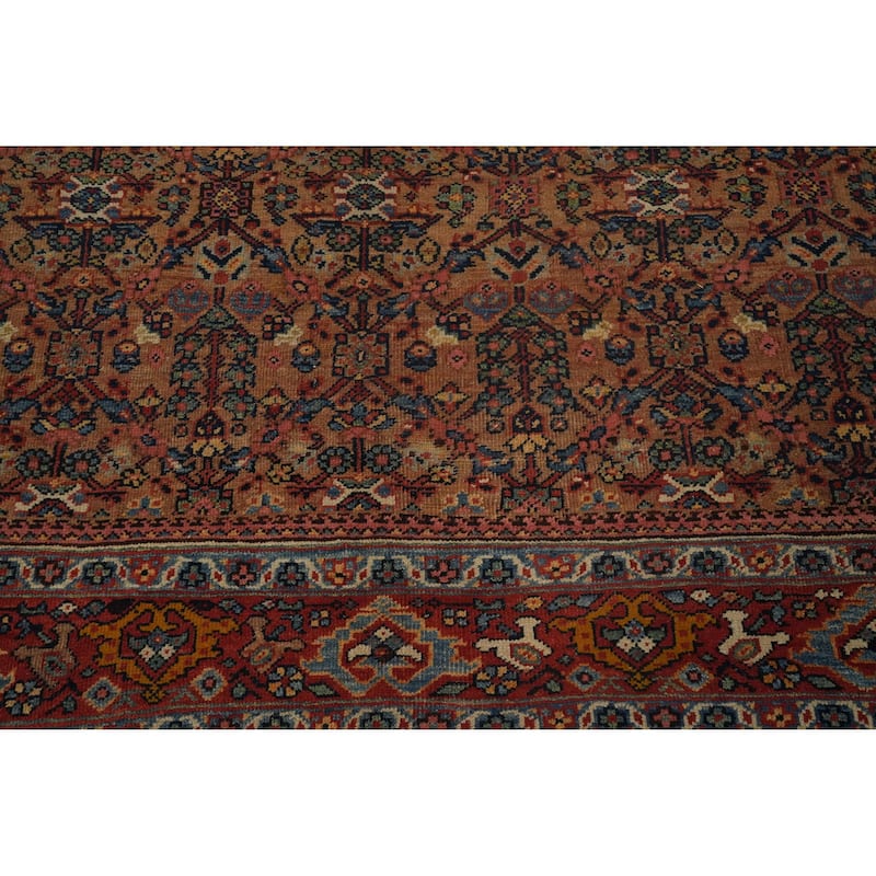 Hand Knotted Oriental 100% Wool Carpet Traditional Floral Brown Heriz Area Rug - 16' 9'' X 7' 9''