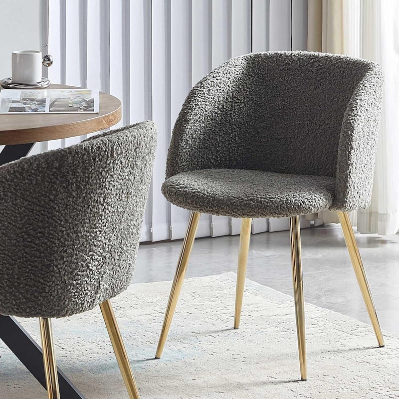Howtai Cozy Accent Armchair, Fluffy Sherpa Dining Chair Set of 2