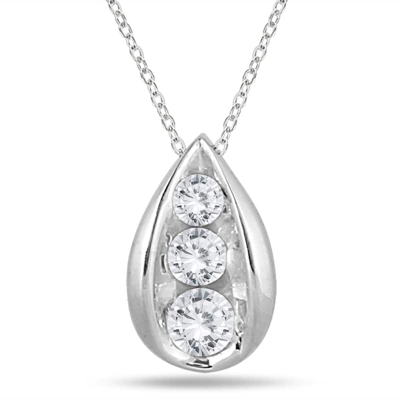 Marquee 1/2 Carat TW Three Stone Diamond Tear Drop Pendant in 14K White Gold