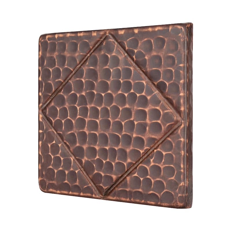 4" x 4" Hammered Copper Tile with Diamond Design - Quantity 4 (T4DBD_PKG4)
