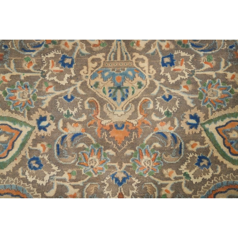 Hand Knotted Oriental 100% Wool Carpet Traditional Floral Greys & Charcoal Tabriz Area Rug - 11' 11'' X 9' 0''