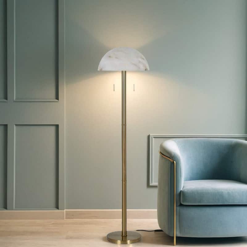 60" Metal Floor Lamp with Glass Shade, Brass