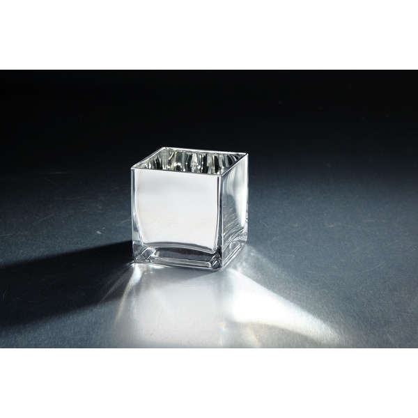 4" Silver Colored Square Hand Blown Glass Tea Light Candle Holder - N/A