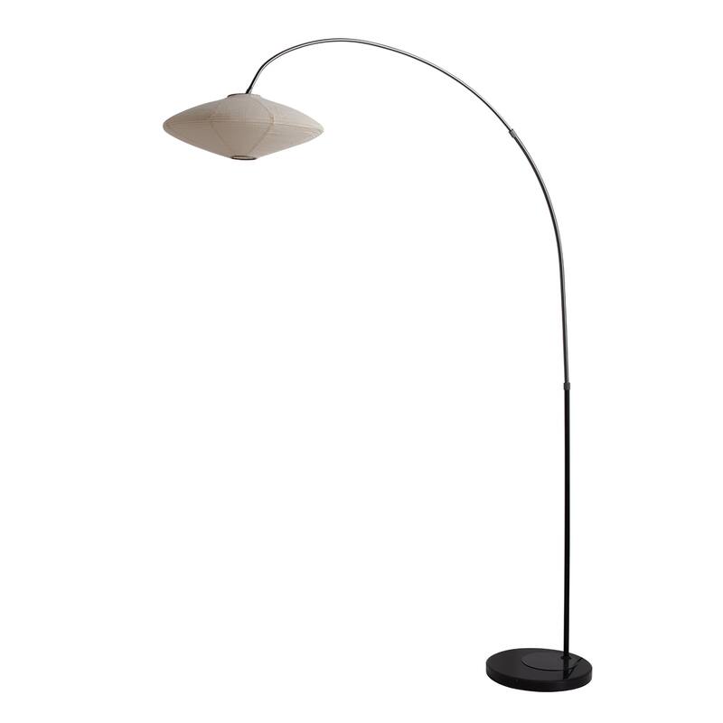 Roswell Floor Lamp - Matte Black Finish, Handcrafted Shinpuru-sa Linen-Cotton Shade, Black Marble Base, Dimmer
