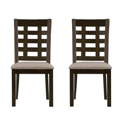 Set of 2 Upholstered Dining Chairs with Low Open Square Back in Espresso