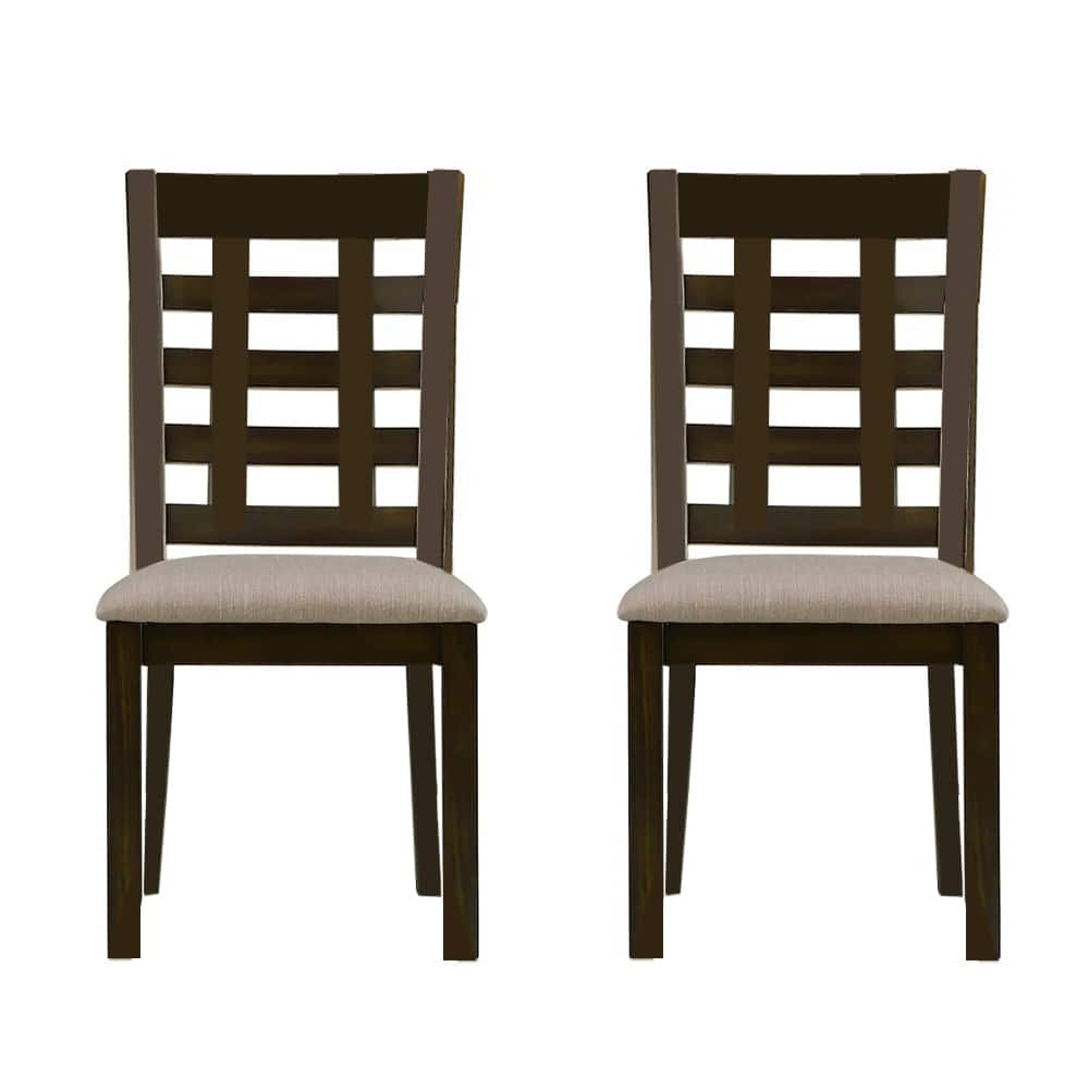 Set of 2 Upholstered Dining Chairs with Low Open Square Back in Espresso