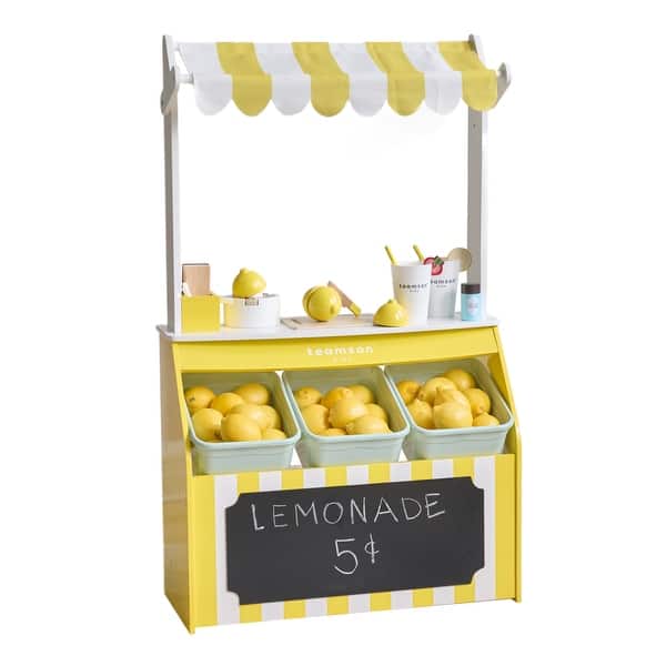slide 2 of 14, Teamson Kids Pretend Play Lemonade Stand Playset with Interactive Accessories in Yellow and White for Age 3 Toddler Yellow - Play Food - 2-4 Years