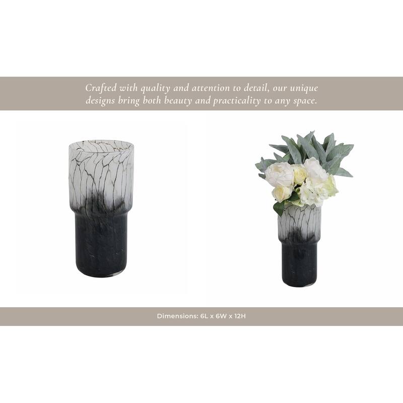 Decorative Vase Glass Cracked Pattern Design Modern Decor - 12" Black